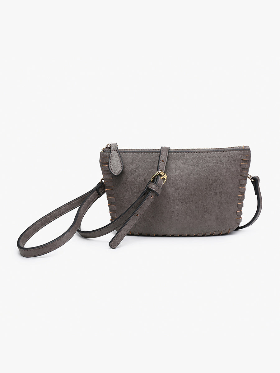 Bonnie Vegan Whipstitch Clutch/Crossbody Charcoal - Jen & Co. vegan handbag