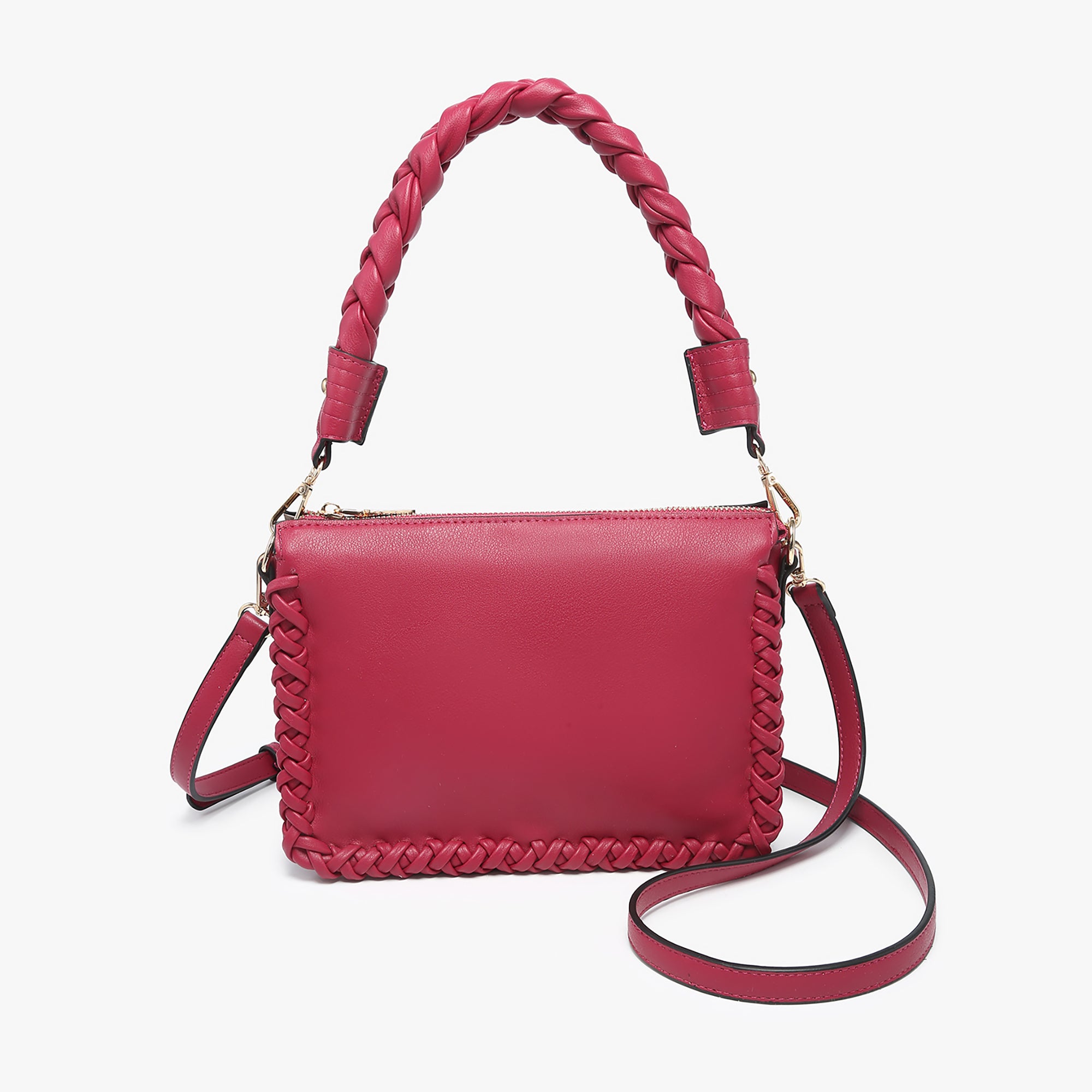 Judith Vegan Whipstitch Shoulder Bag Dark Ruby - Jen & Co. vegan handbag