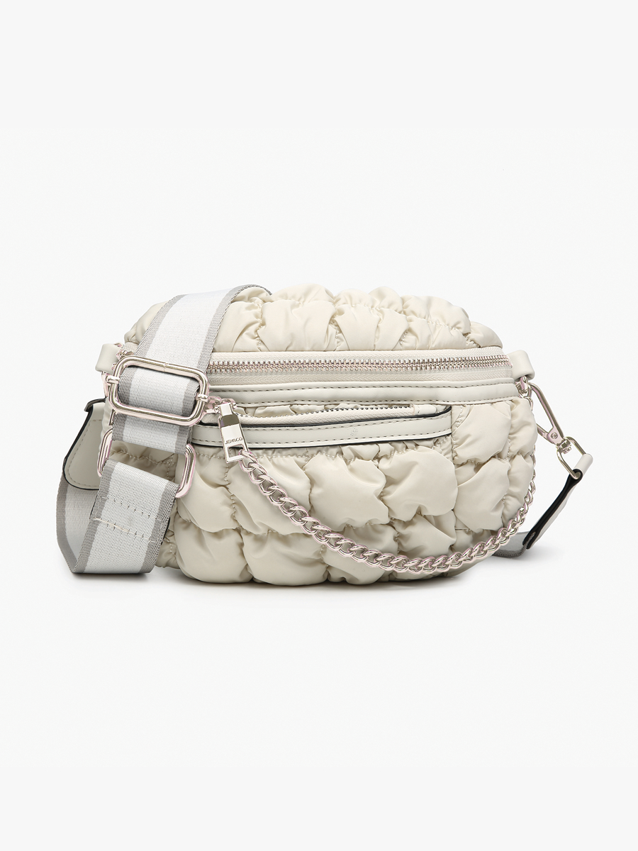 Mabel Quilted Nylon Belt Bag Off White - Jen & Co. vegan handbag