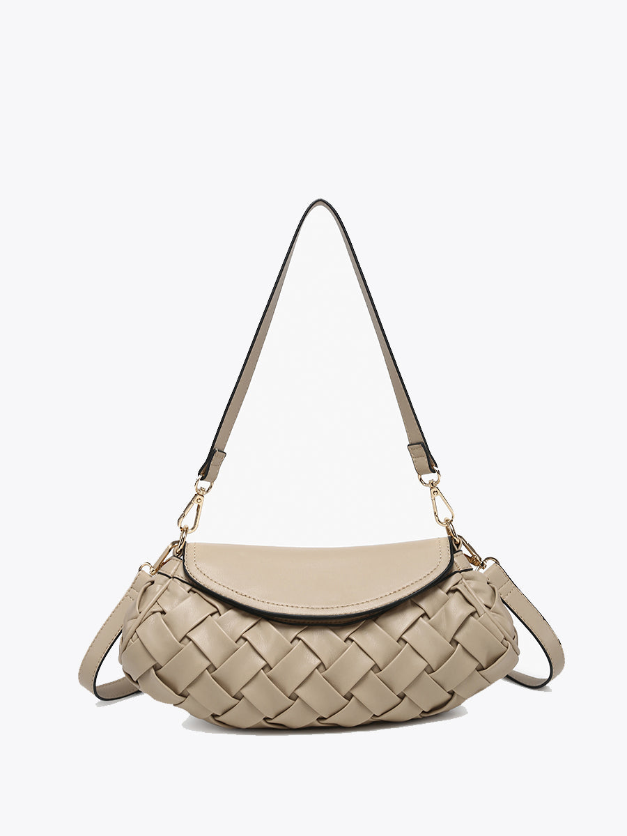 Kaleen Vegan Woven Crossbody Sand - Jen & Co. vegan handbag