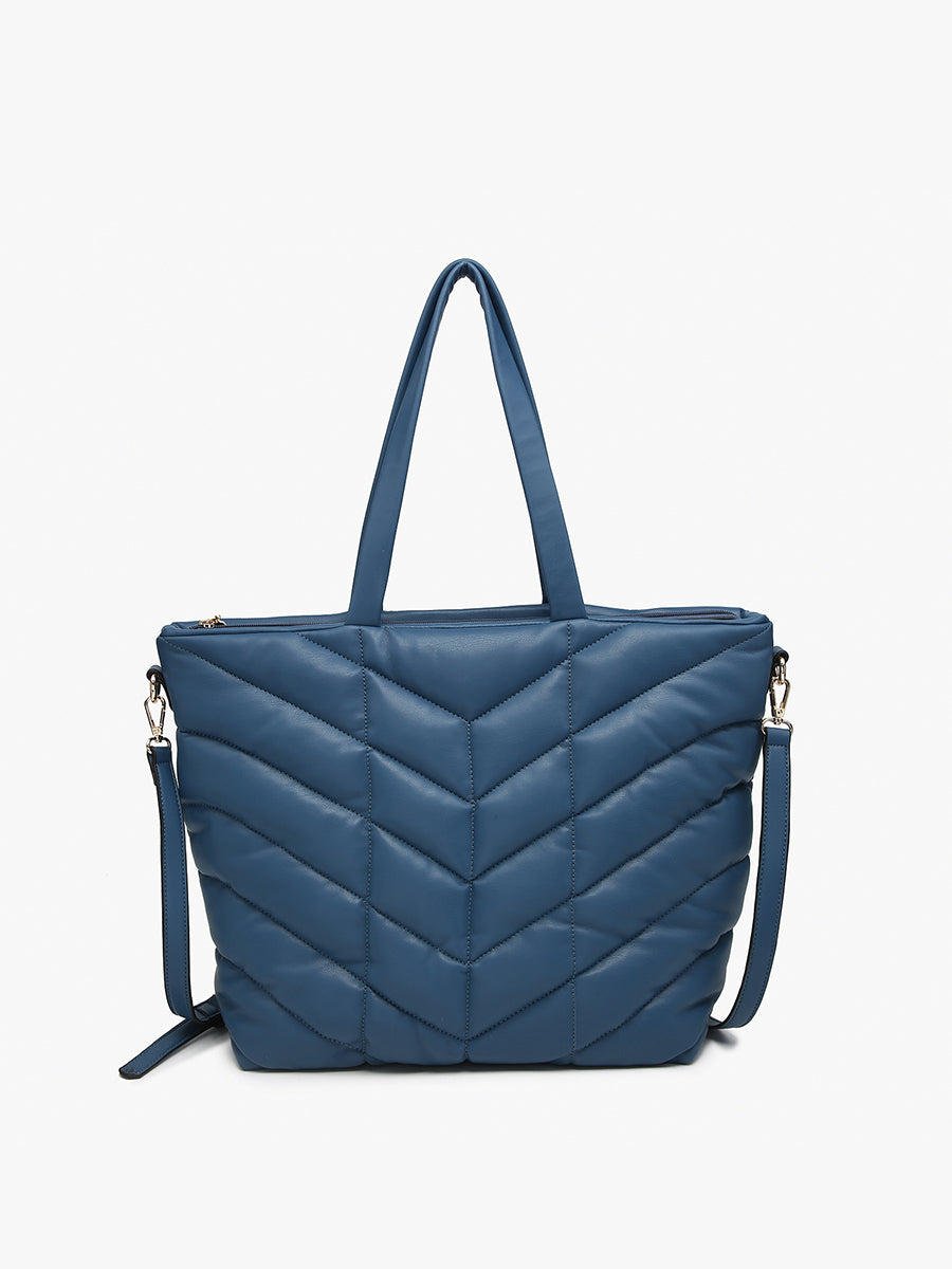 Brinley Vegan Quilted Chevron Tote Steel Blue - Jen & Co. vegan handbag