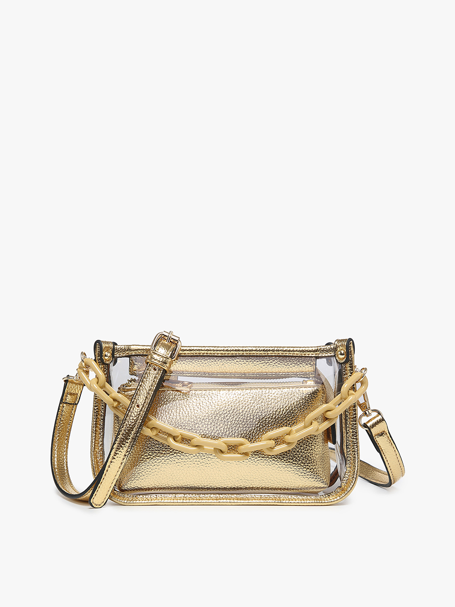 Jessica Vegan Clear Crossbody Gold - Jen & Co. vegan handbag