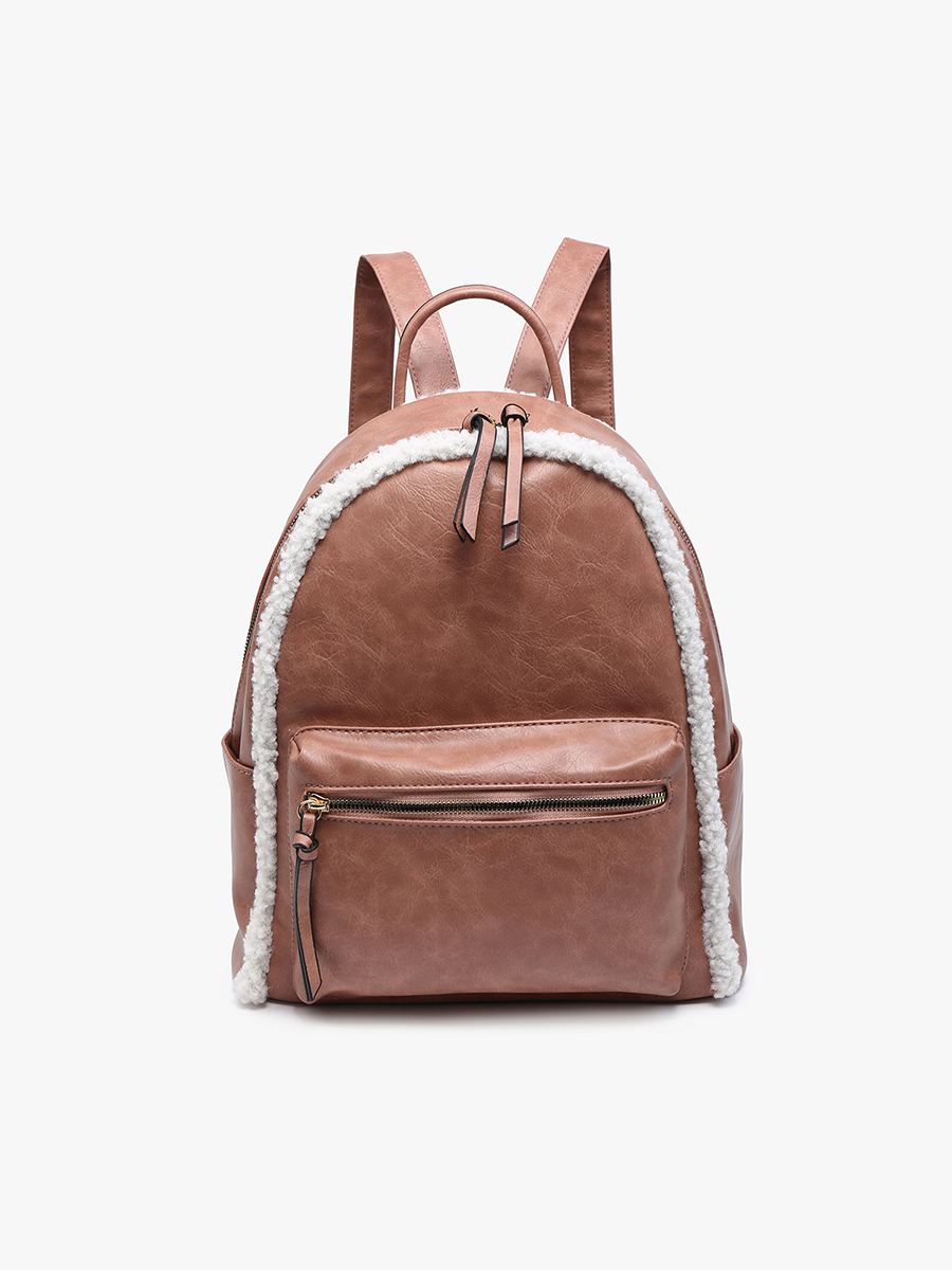 Bria Vegan Sherpa Trim Backpack Dark Mauve - Jen & Co. vegan handbag