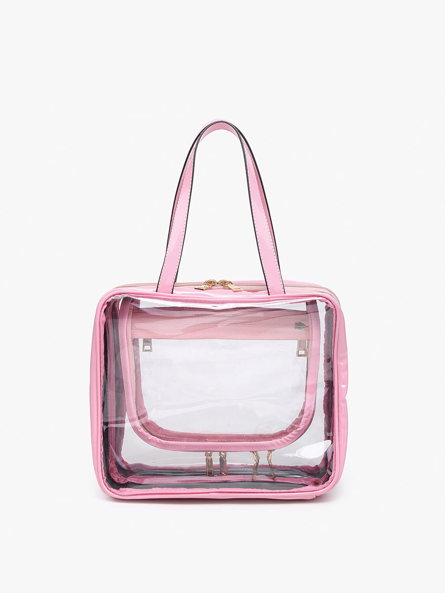 Rae Clear Cosmetic Bag Bubblegum - Jen & Co. vegan handbag