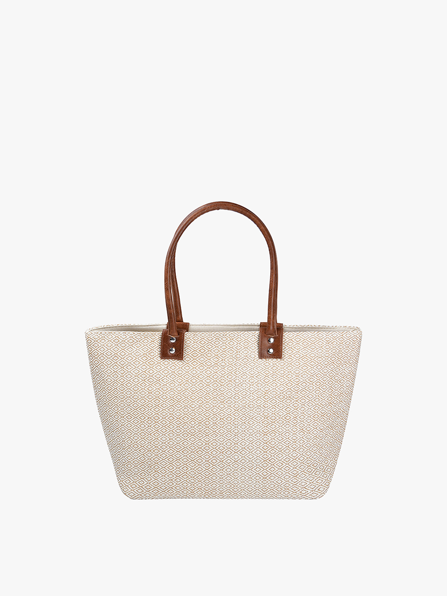 Angelica Vegan Aztec Straw Tote Tan - Jen & Co. vegan handbag
