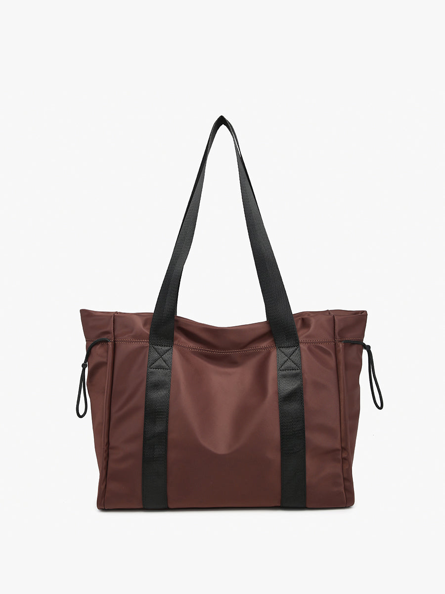 Lydia Nylon Contrast Tote Chocolate - Jen & Co. vegan handbag