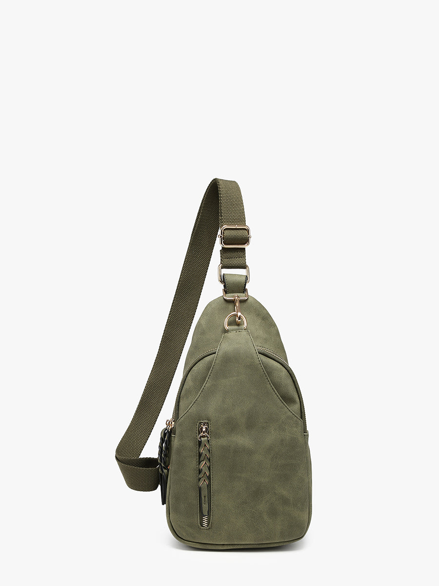 Nikki Vegan Suede Sling Bag Dark Olive - Jen & Co. vegan handbag