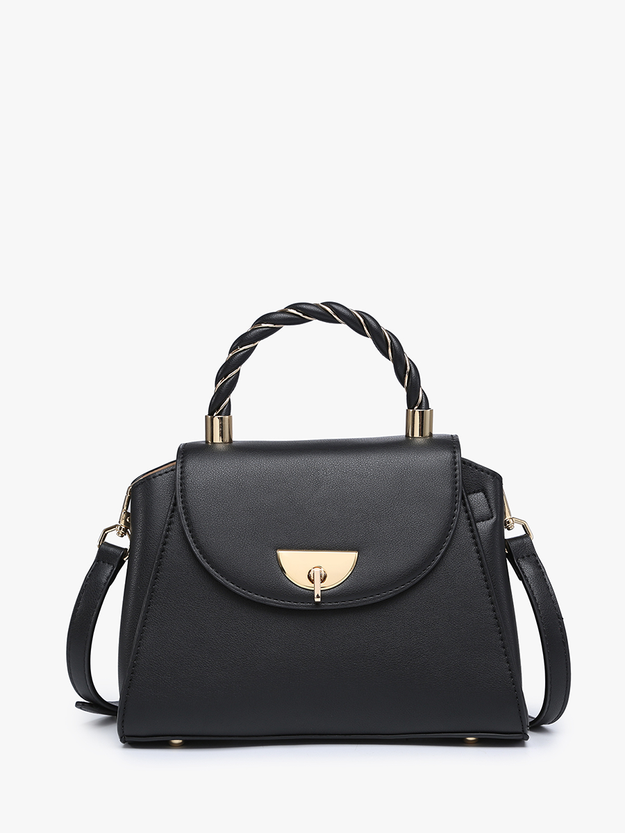 Clarke Vegan Twist Lock Satchel Black - Jen & Co. vegan handbag