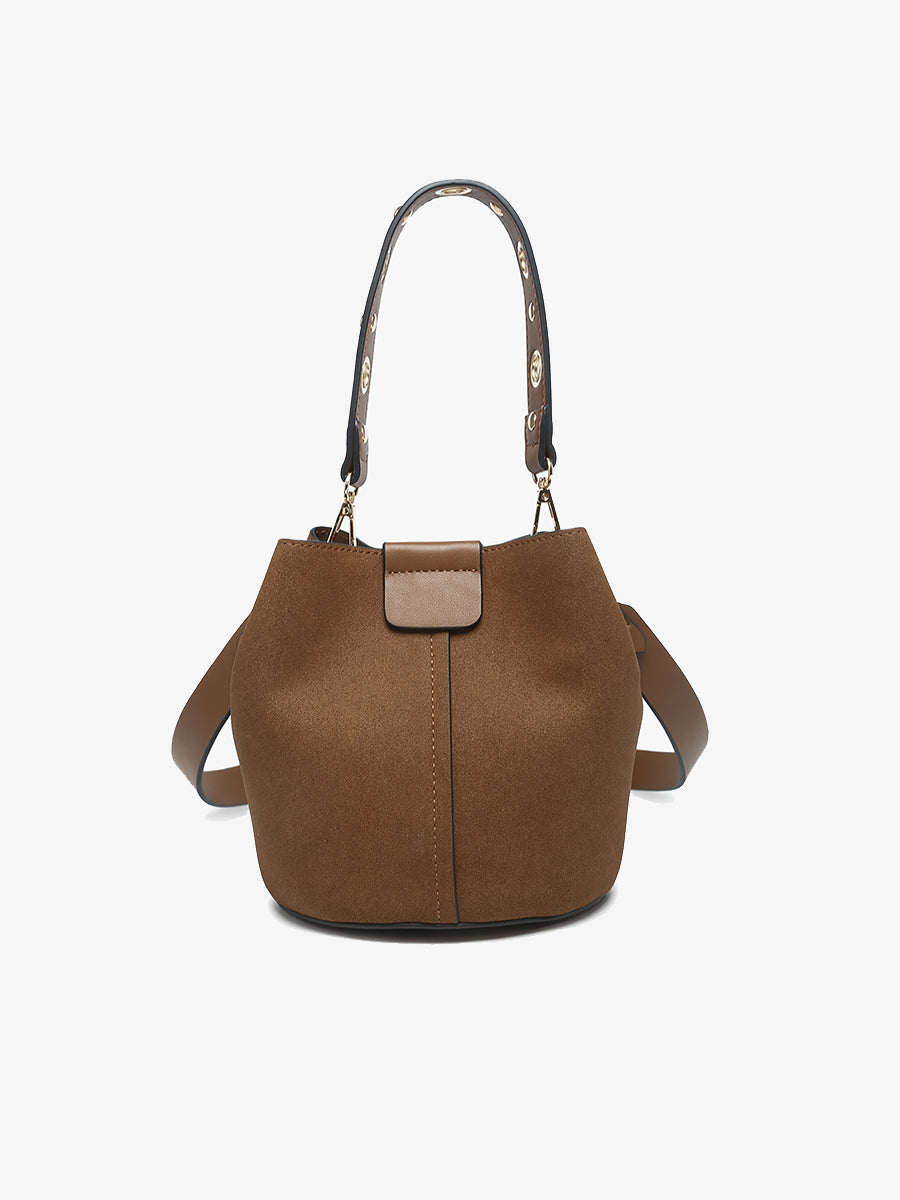 Farrah Suede Bucket Bag Brown - Jen & Co. vegan handbag