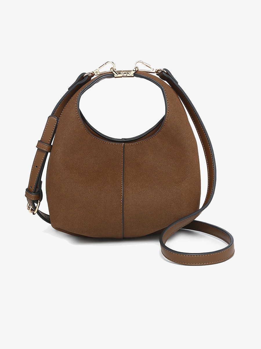 Elena Vegan Suede Crossbody Chocolate - Jen & Co. vegan handbag
