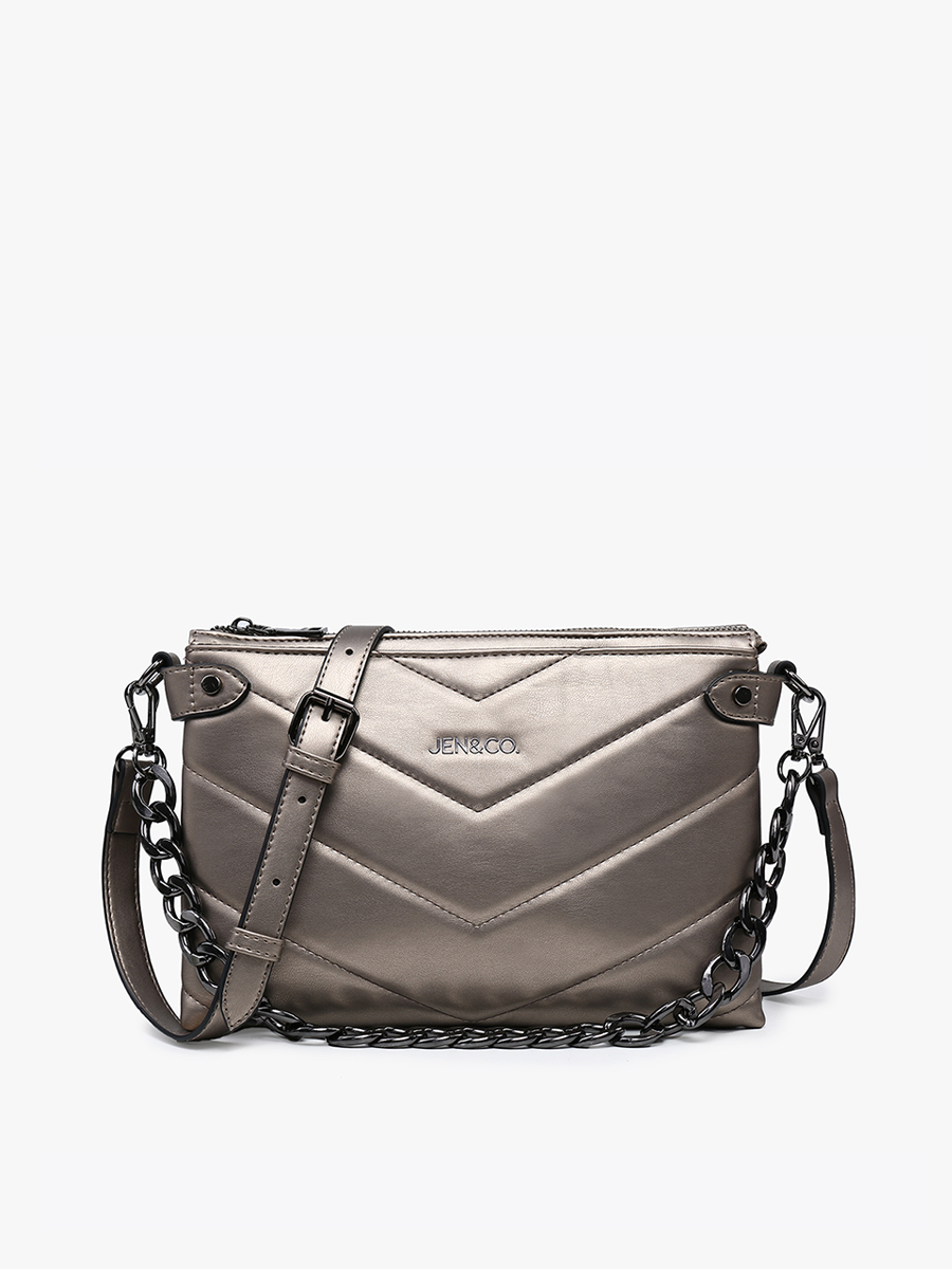 Britt Vegan Puffer Crossbody Gunmetal - Jen & Co. vegan handbag