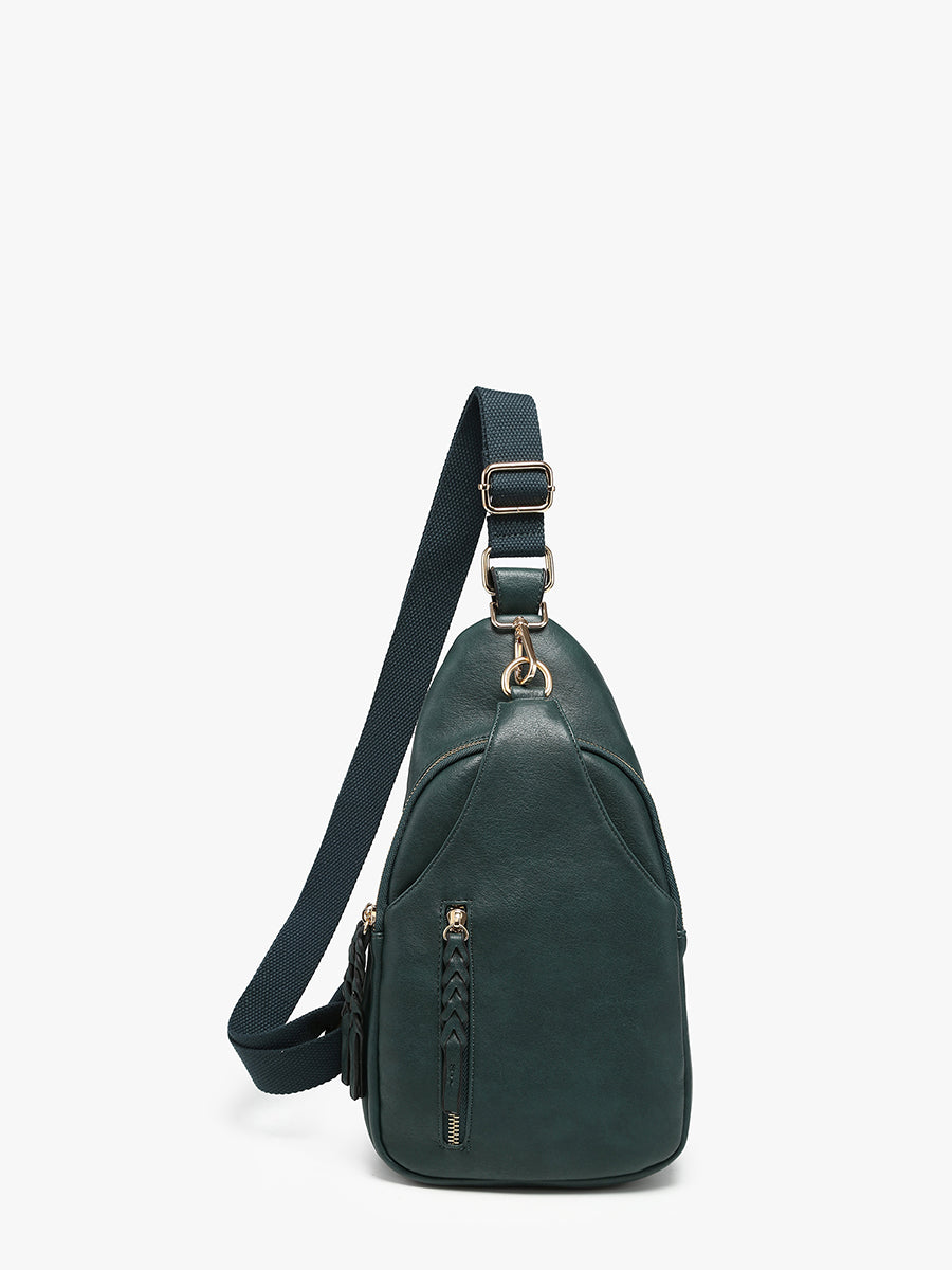 Nikki Vegan Sling Pack Bag Dark Forest Green - Jen & Co. vegan handbag