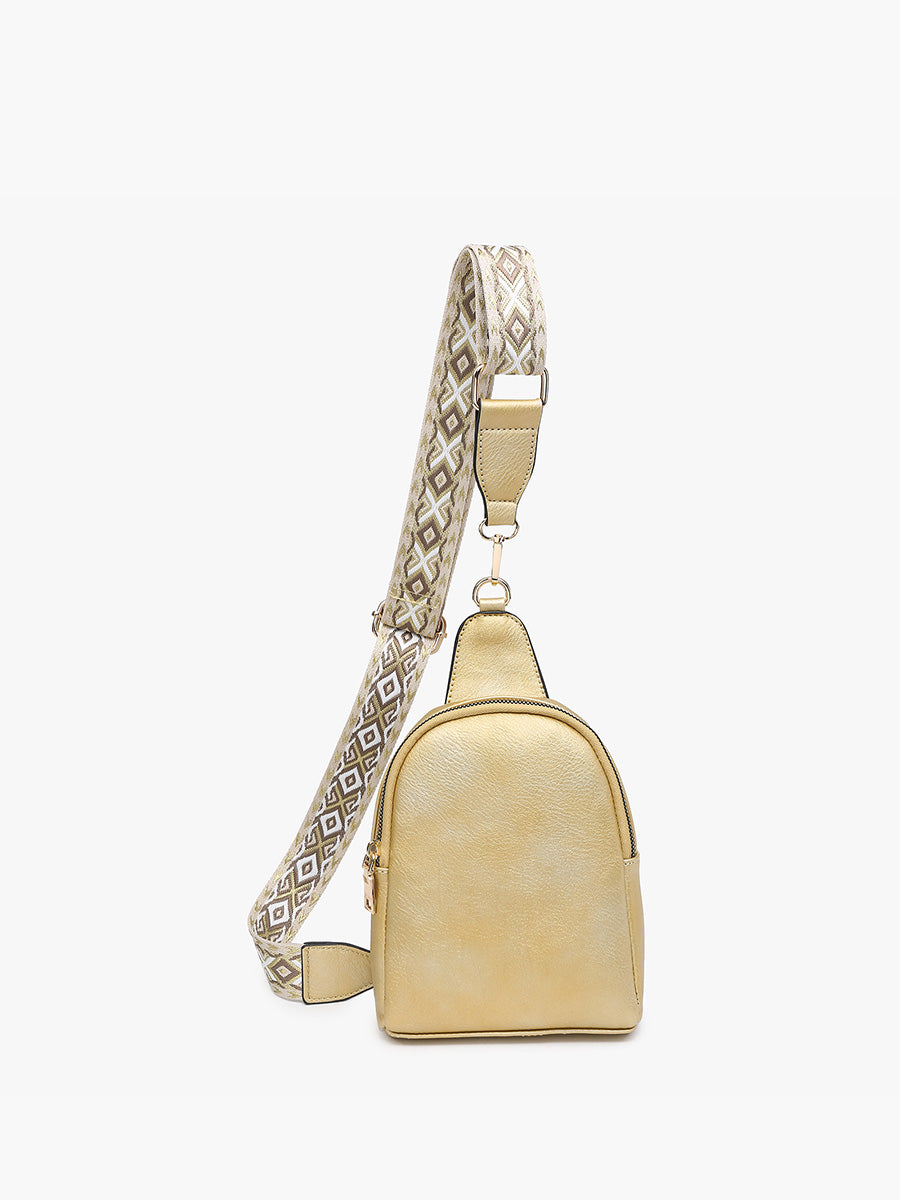 Ellen Vegan Guitar Strap Sling Bag Gold - Jen & Co. vegan handbag