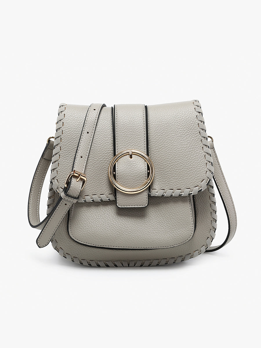 Sandra Vegan Buckle Crossbody Warm Grey - Jen & Co. vegan handbag