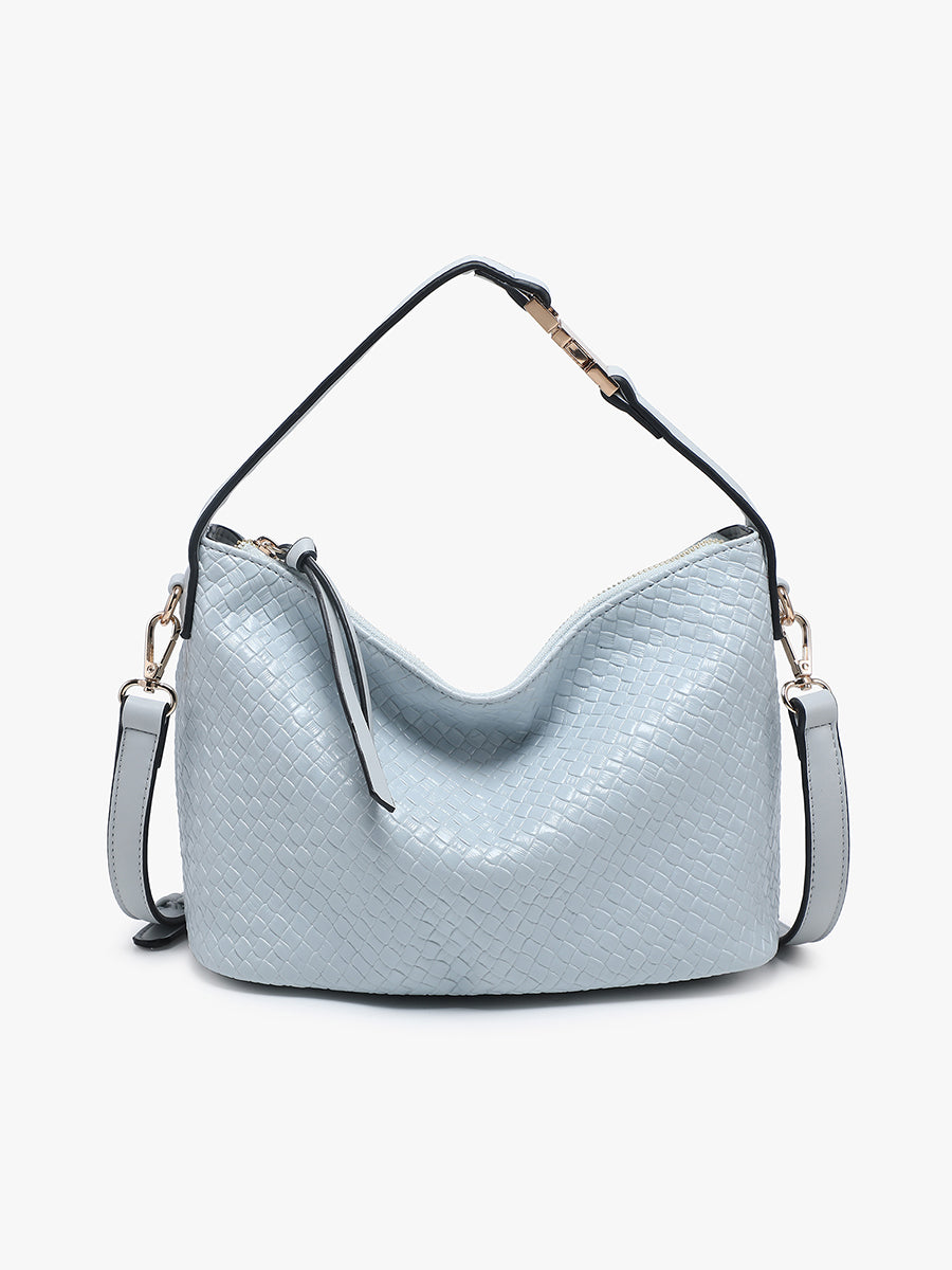 Kinsley Vegan Faux Woven Satchel Grey-Blue - Jen & Co. vegan handbag