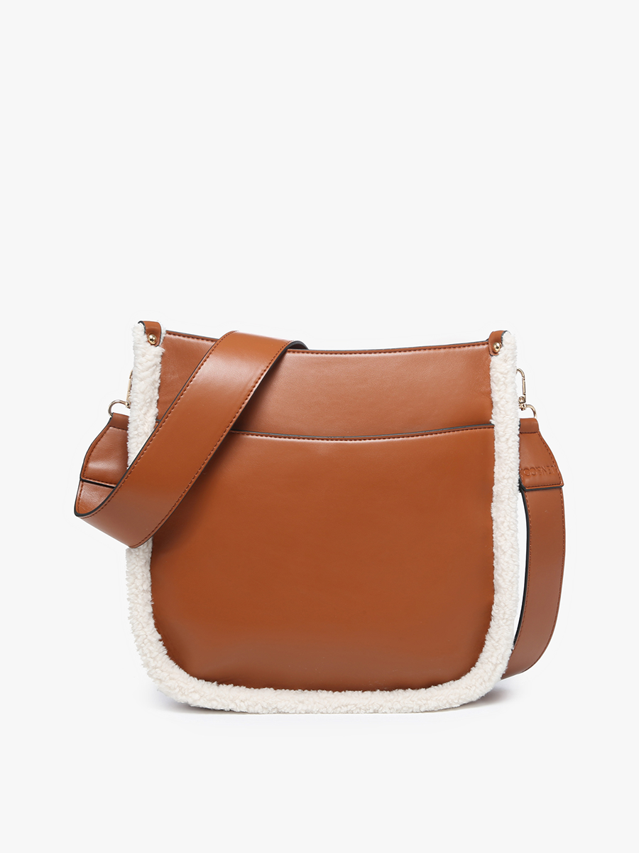 Chloe Vegan Teddy Crossbody Brown Beige - Jen & Co. vegan handbag