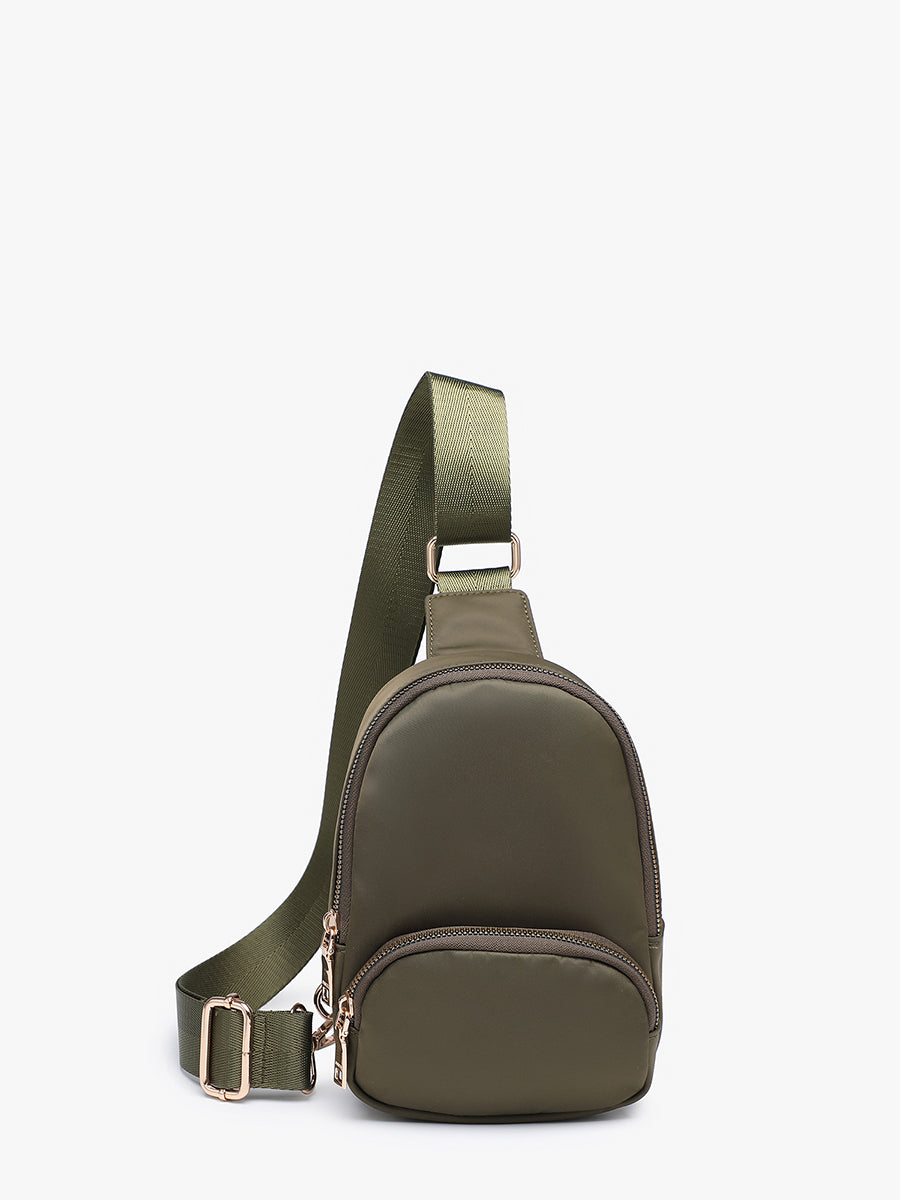 Michelle Nylon Sling Bag Dark Olive - Jen & Co. vegan handbag