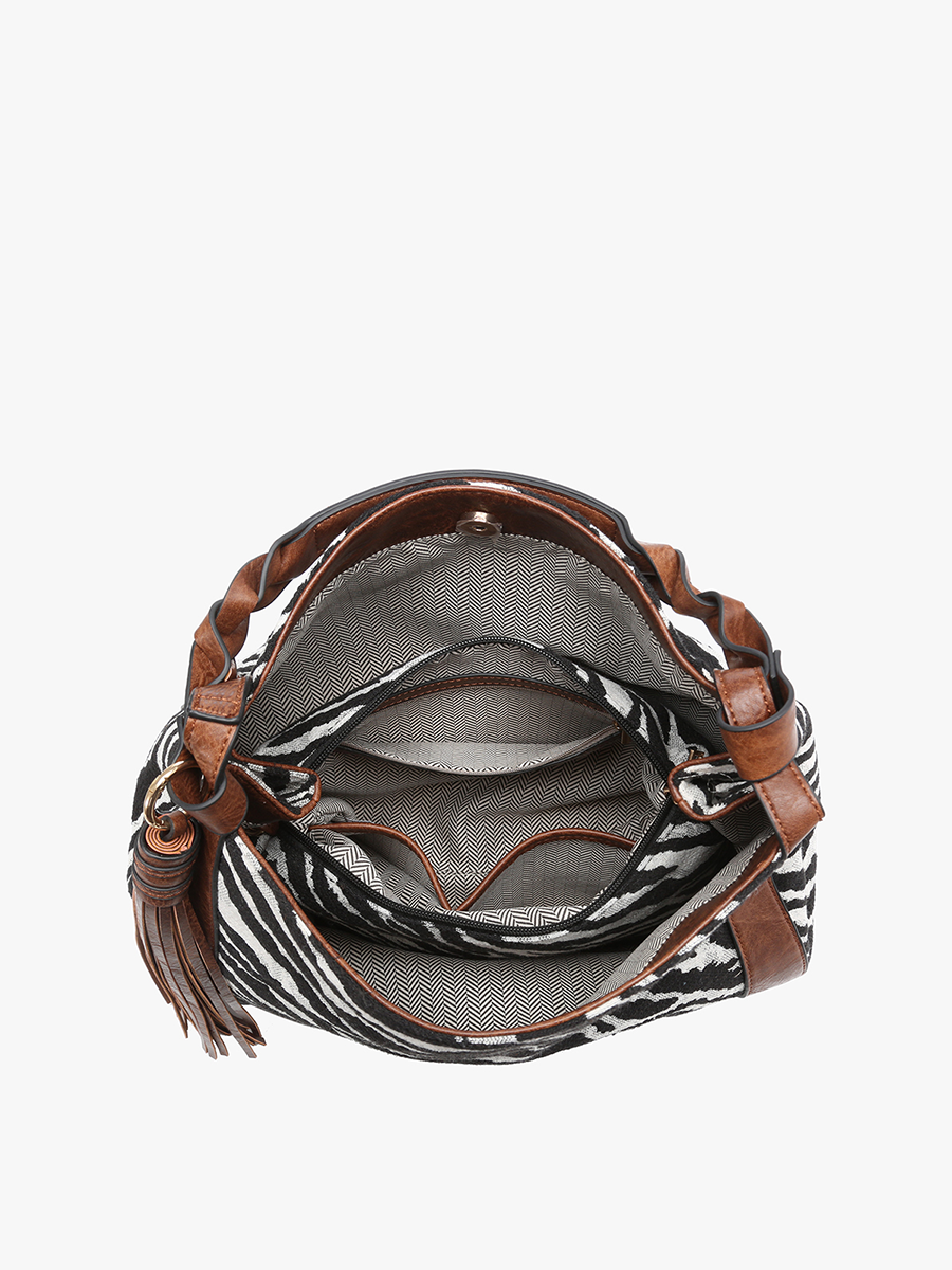 Nori Vegan Zebra Hobo - Jen & Co. vegan handbag