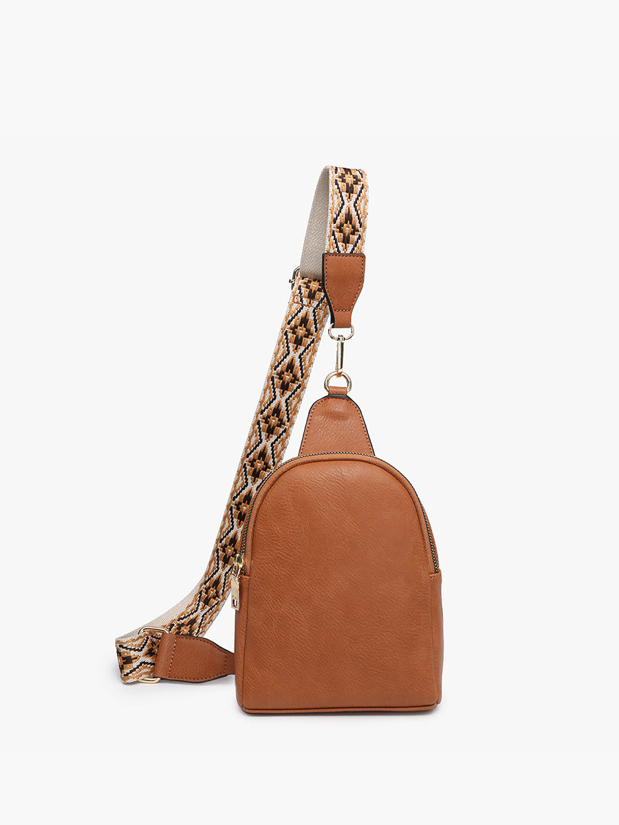 Ellen Vegan Guitar Strap Sling Bag Brown - Jen & Co. vegan handbag