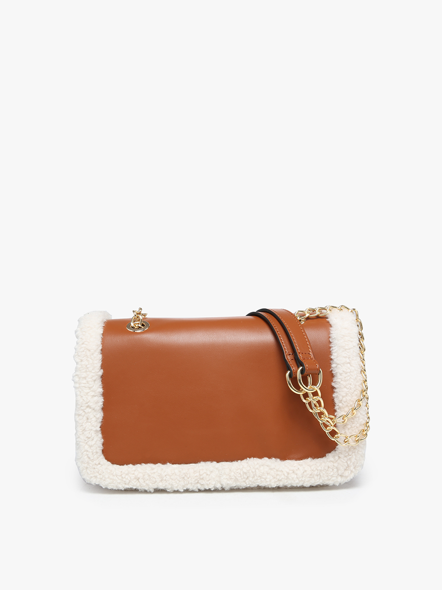 Coco Vegan Sherpa Trim Crossbody Brown - Jen & Co. vegan handbag