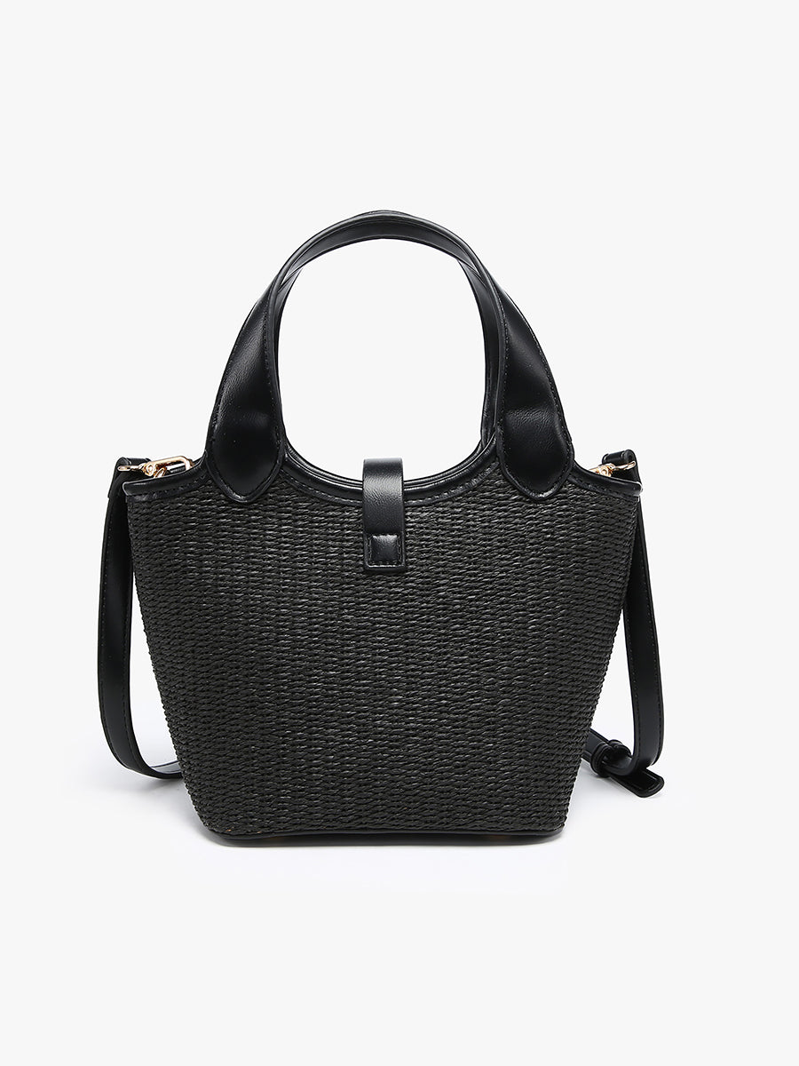 Serenity Vegan Straw Bucket Bag - Jen & Co. vegan handbag