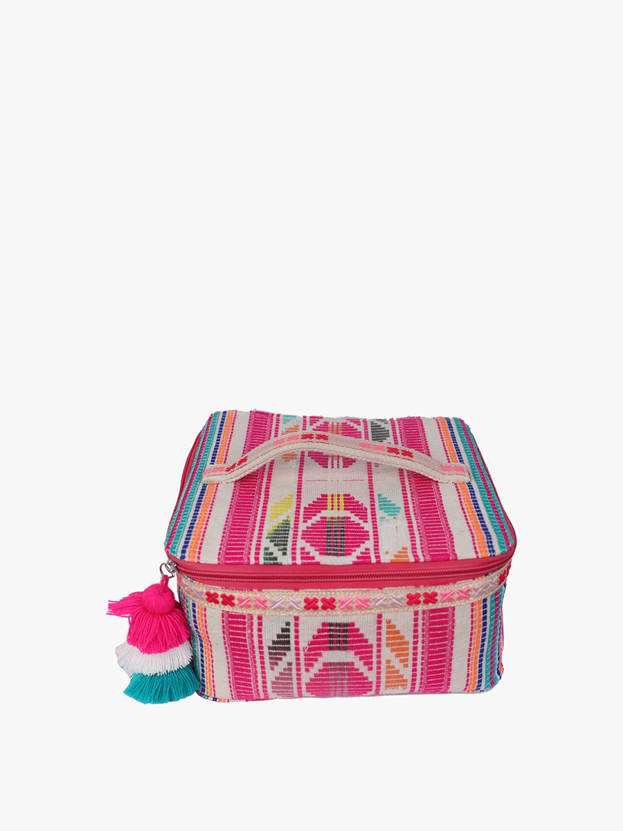 Anya Cotton Cosmetic Case Pink-Multi - Jen & Co. vegan handbag