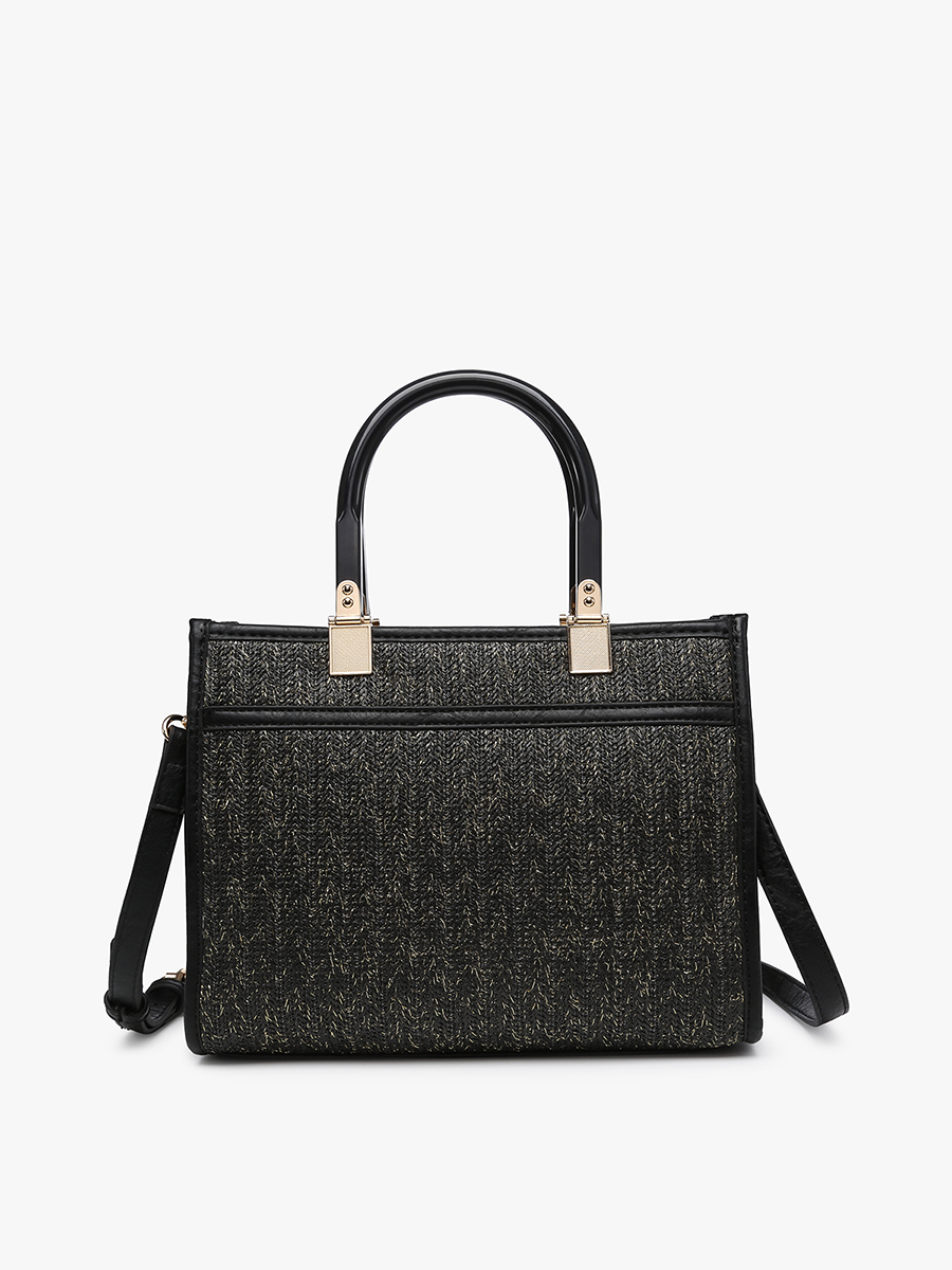 Kaya Vegan Rattan Satchel Black - Jen & Co. vegan handbag