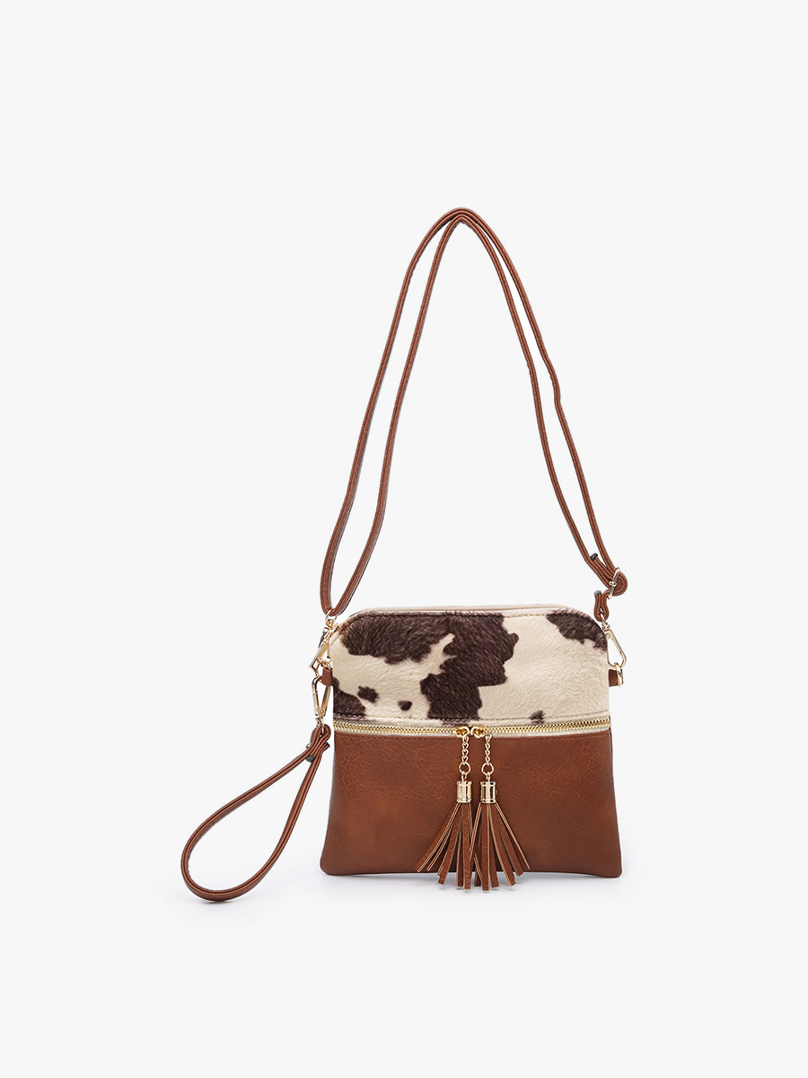 Tara Vegan Crossbody Cow-Brown - Jen & Co. vegan handbag