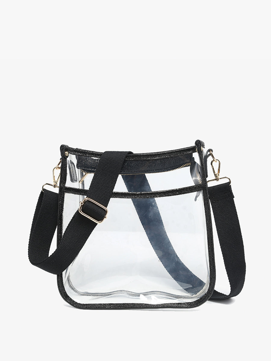 Posie Vegan Clear Crossbody Glitter-Black - Jen & Co. vegan handbag