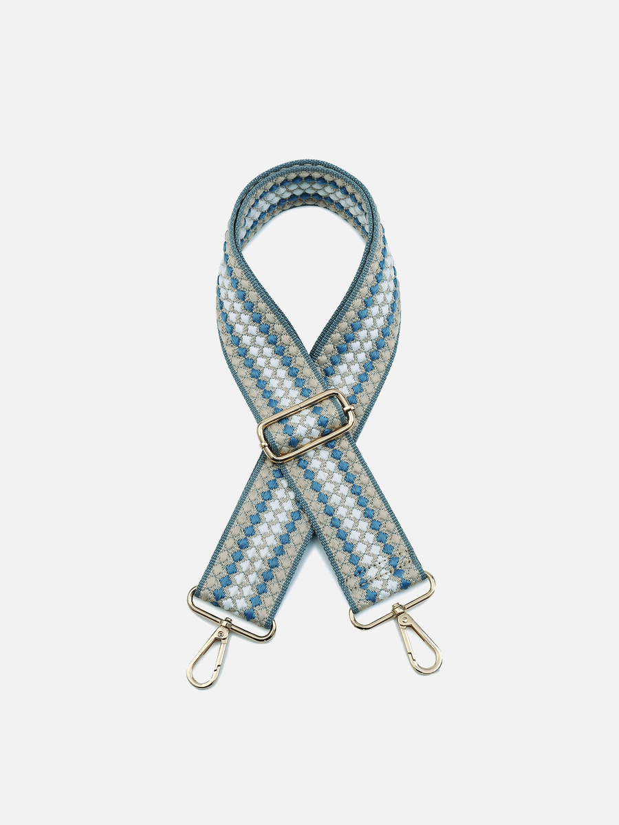 Dotted Guitar Strap Blue Beige - Jen & Co. vegan handbag