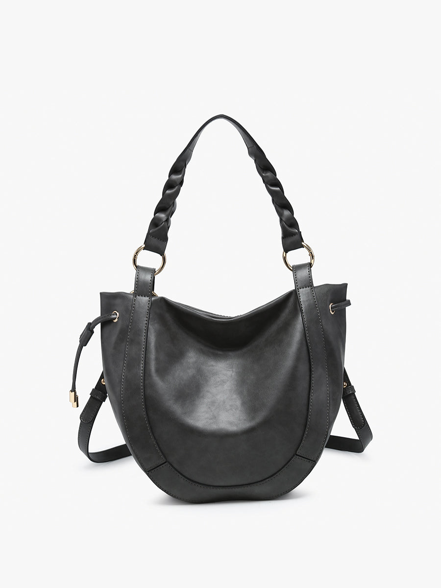 Rowan Vegan Round Hobo Charcoal - Jen & Co. vegan handbag