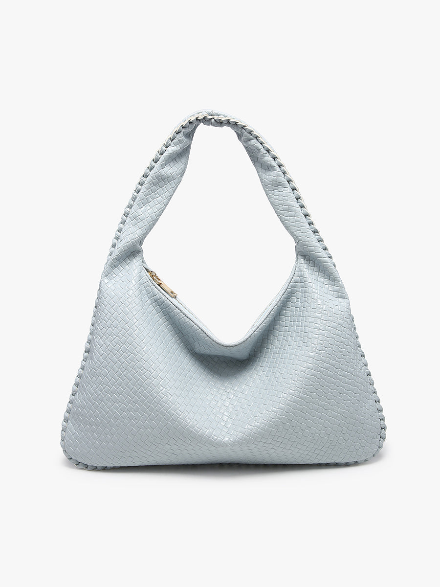 Kehlani Vegan Faux Woven Hobo Grey-Blue - Jen & Co. vegan handbag