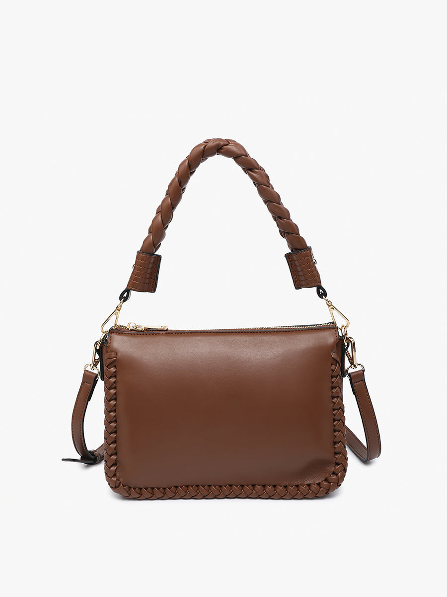 Judith Vegan Whipstitch Shoulder Bag Brown - Jen & Co. vegan handbag