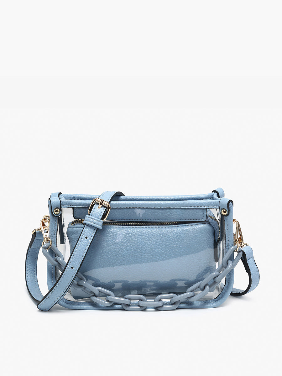 Jessica Vegan Clear Crossbody Powder Blue - Jen & Co. vegan handbag