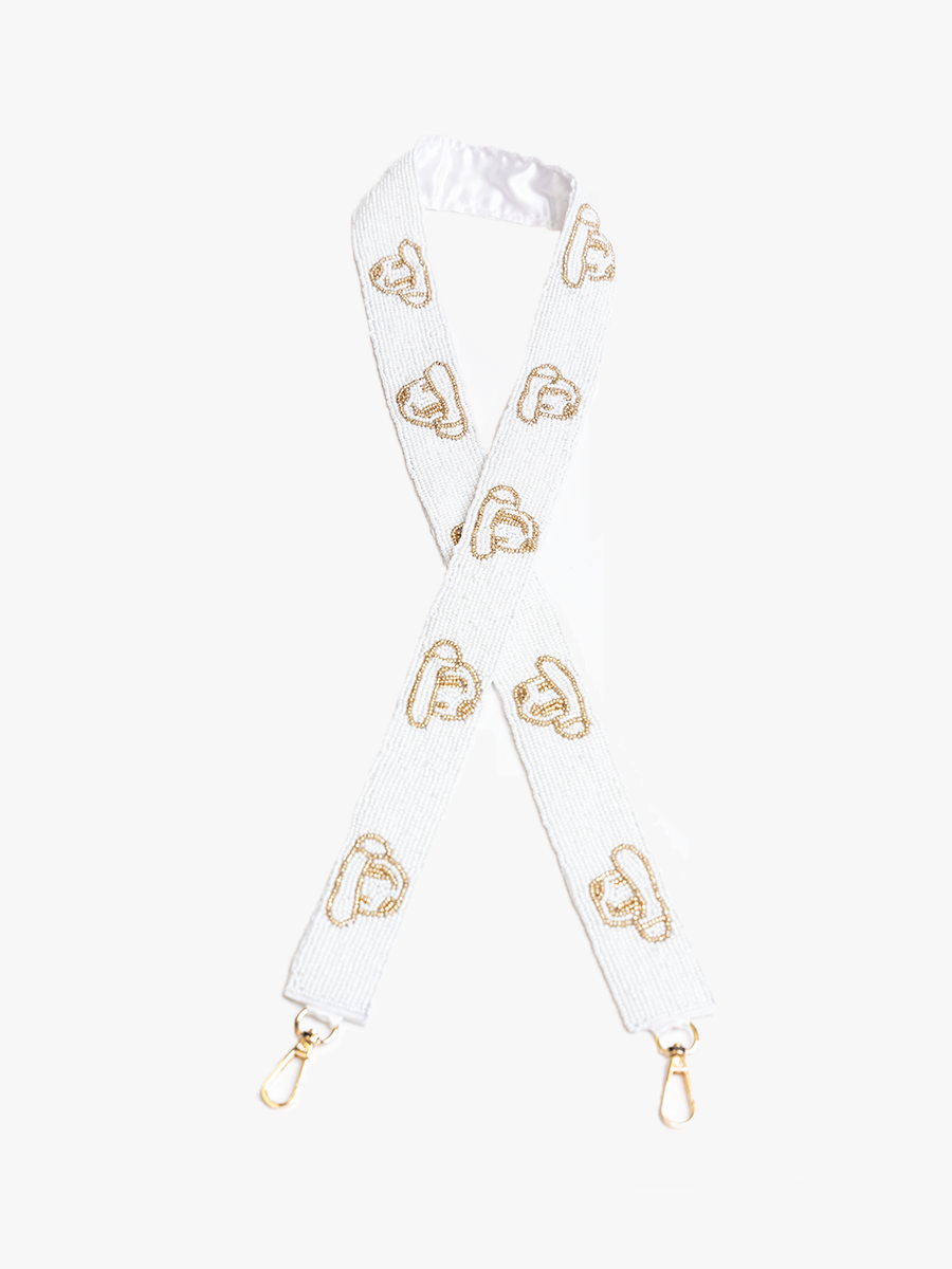 Beaded Guitar Strap White - Jen & Co. vegan handbag