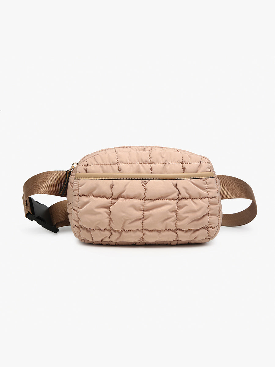 Chrissy Quilted Nylon Belt Bag Taupe - Jen & Co. vegan handbag