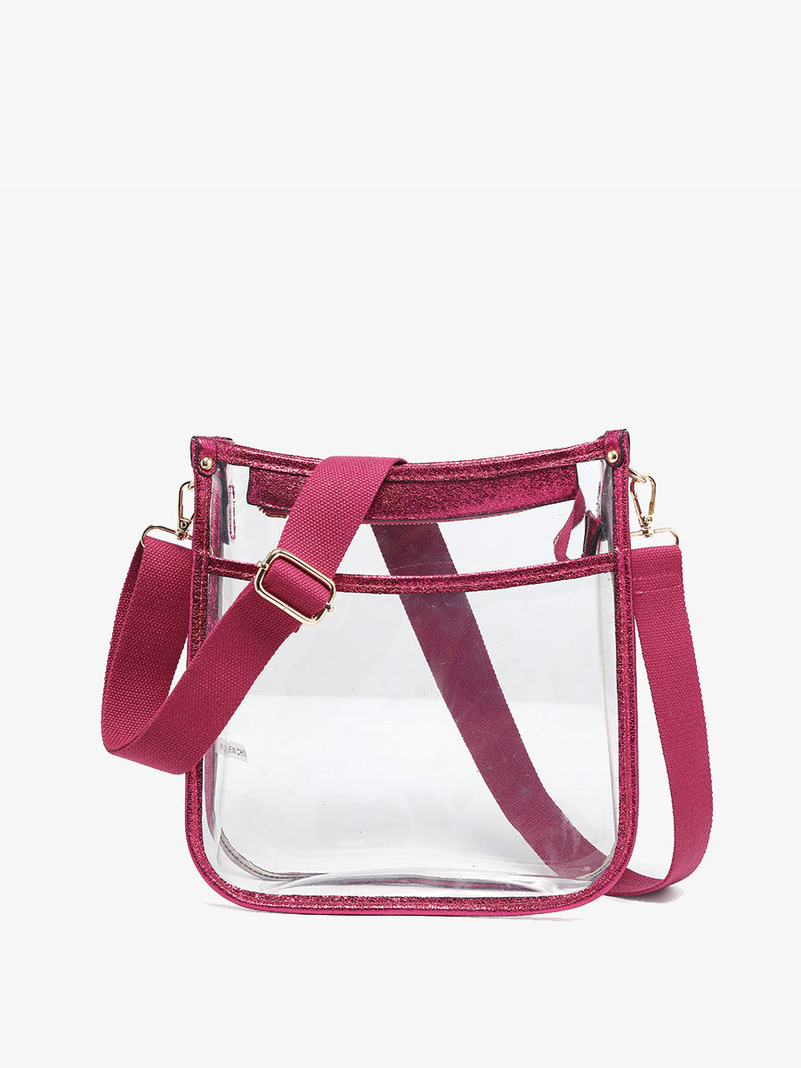 Posie Vegan Clear Crossbody Glitter-Hot Pink - Jen & Co. vegan handbag