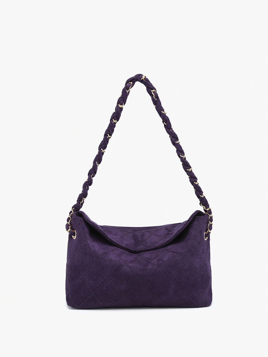 Dominique Faux Suede Shoulder Bag Dark Purple - Jen & Co. vegan handbag