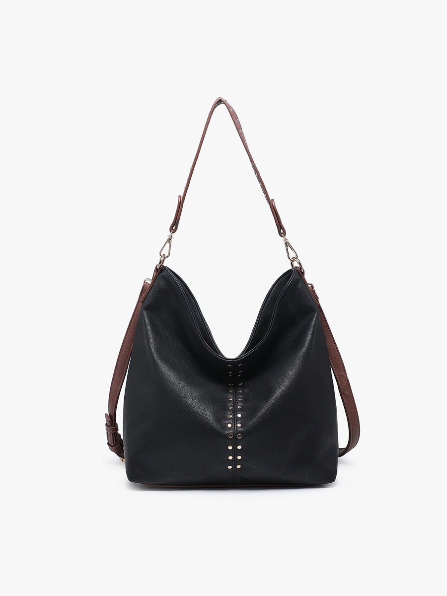Emery Vegan Slouchy Hobo Black Brown - Jen & Co. vegan handbag