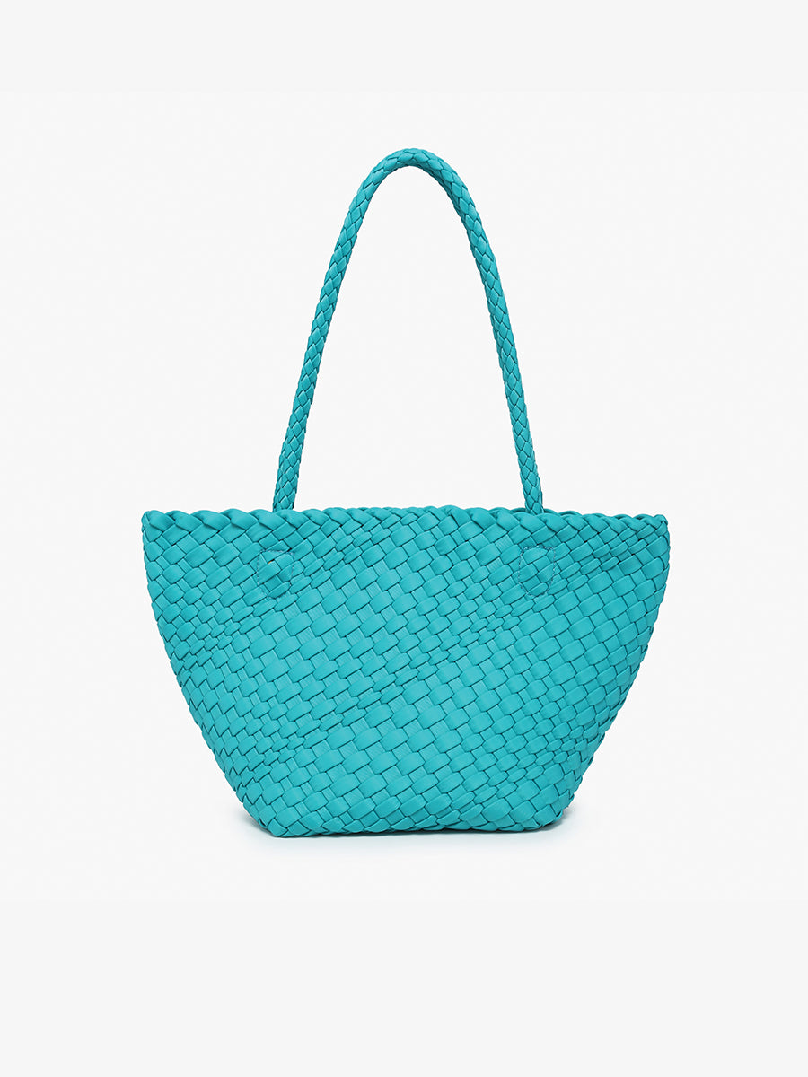 Ava Handwoven Bucket Bag/Tote Turquoise - Jen & Co. vegan handbag