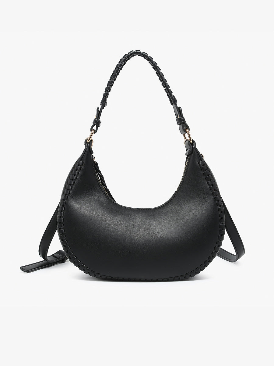 Aria Whipstitch Shoulder Bag Black - Jen & Co. vegan handbag