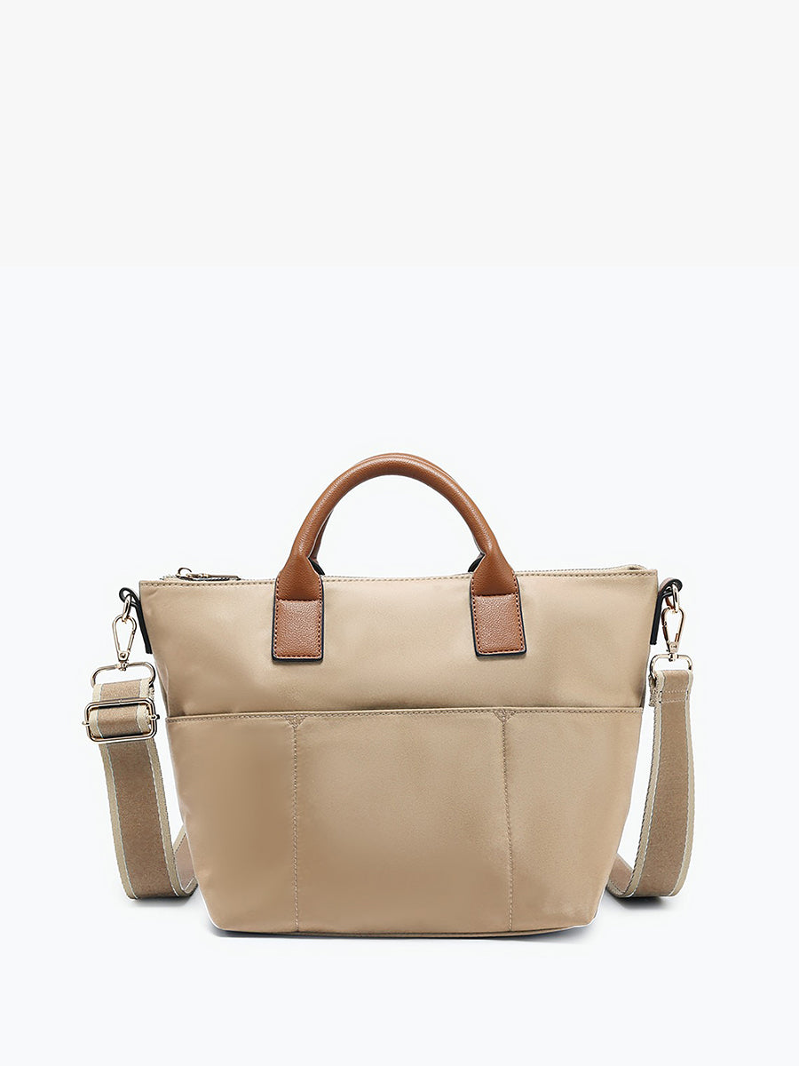 Winnie Nylon Satchel Tan Brown - Jen & Co. vegan handbag