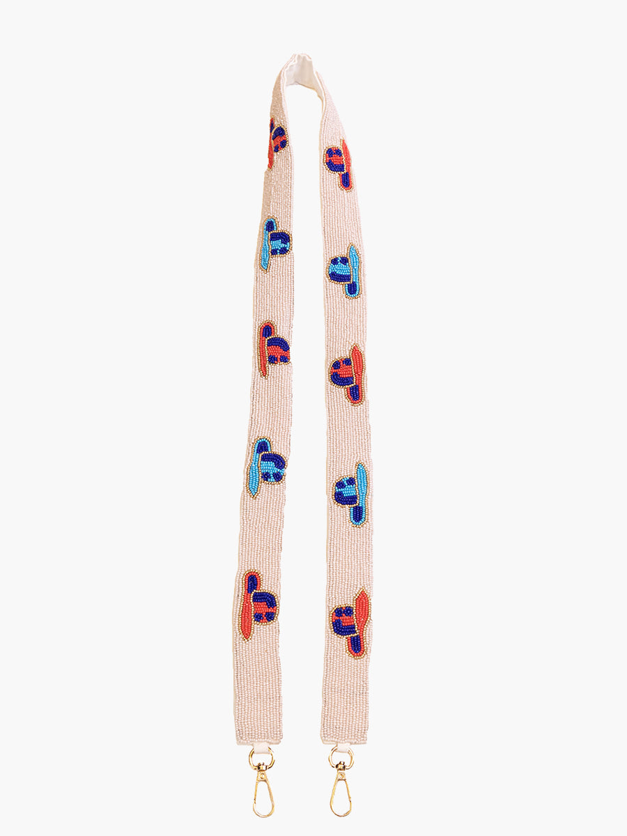Beaded Guitar Strap Blue Red - Jen & Co. vegan handbag