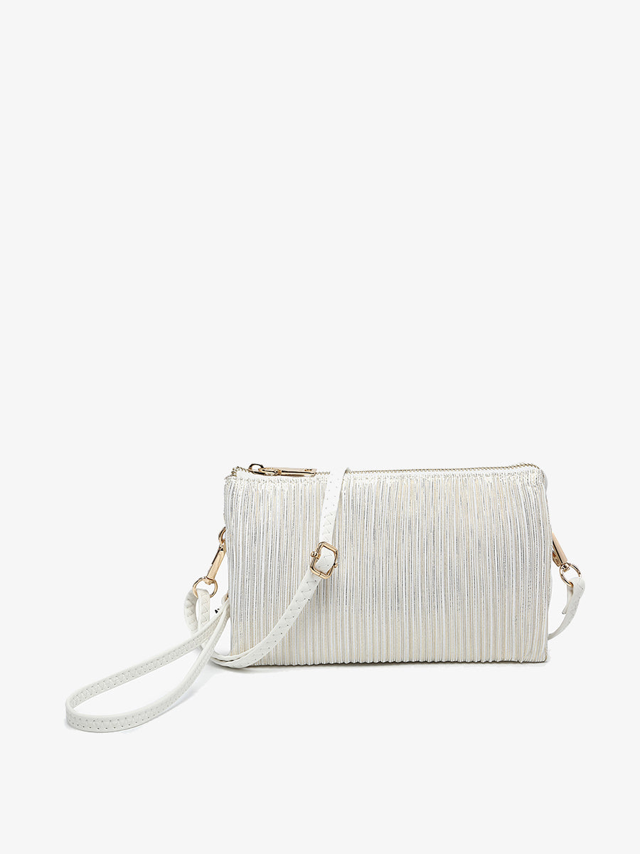Riley Shimmer Stripe Crossbody White - Jen & Co. vegan handbag