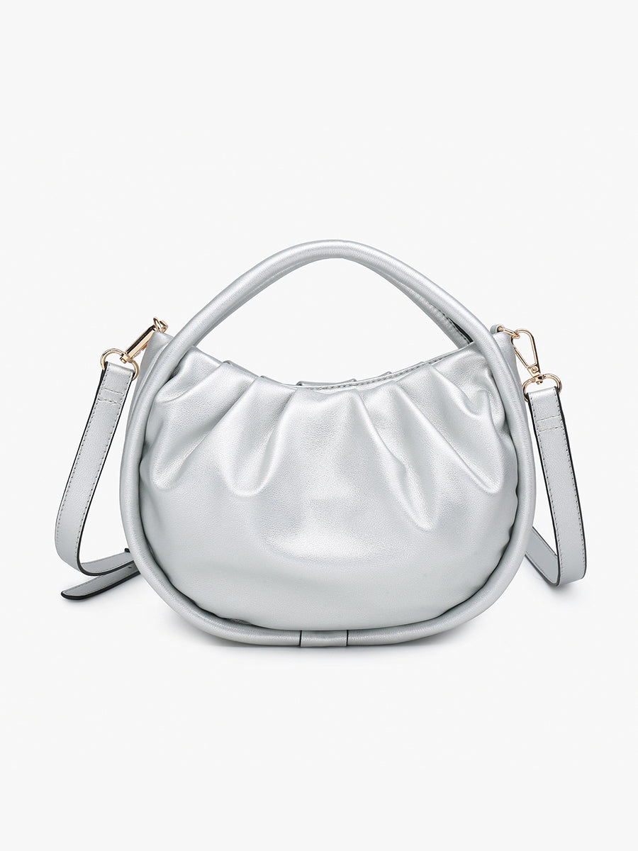 Audrey Vegan Mini Round Satchel Silver - Jen & Co. vegan handbag