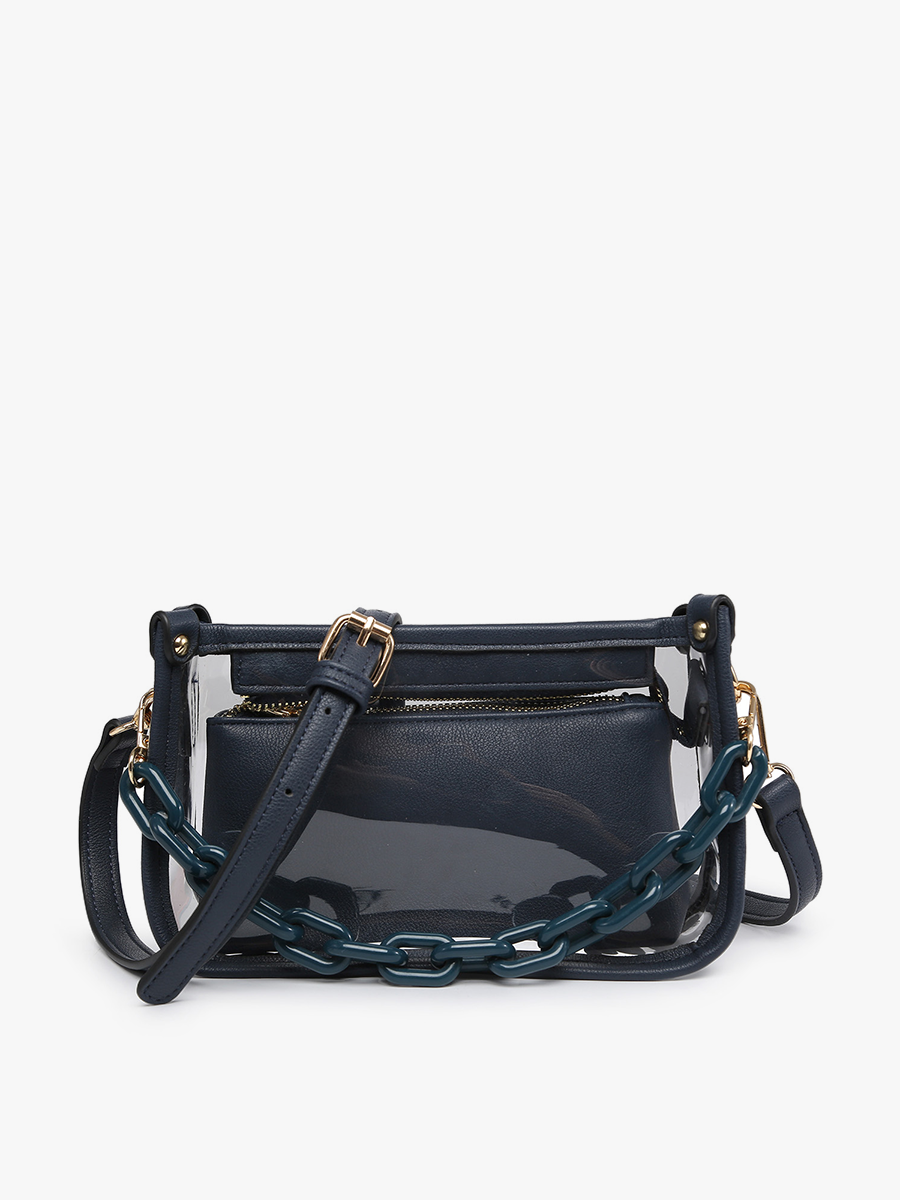 Jessica Vegan Clear Crossbody Navy - Jen & Co. vegan handbag