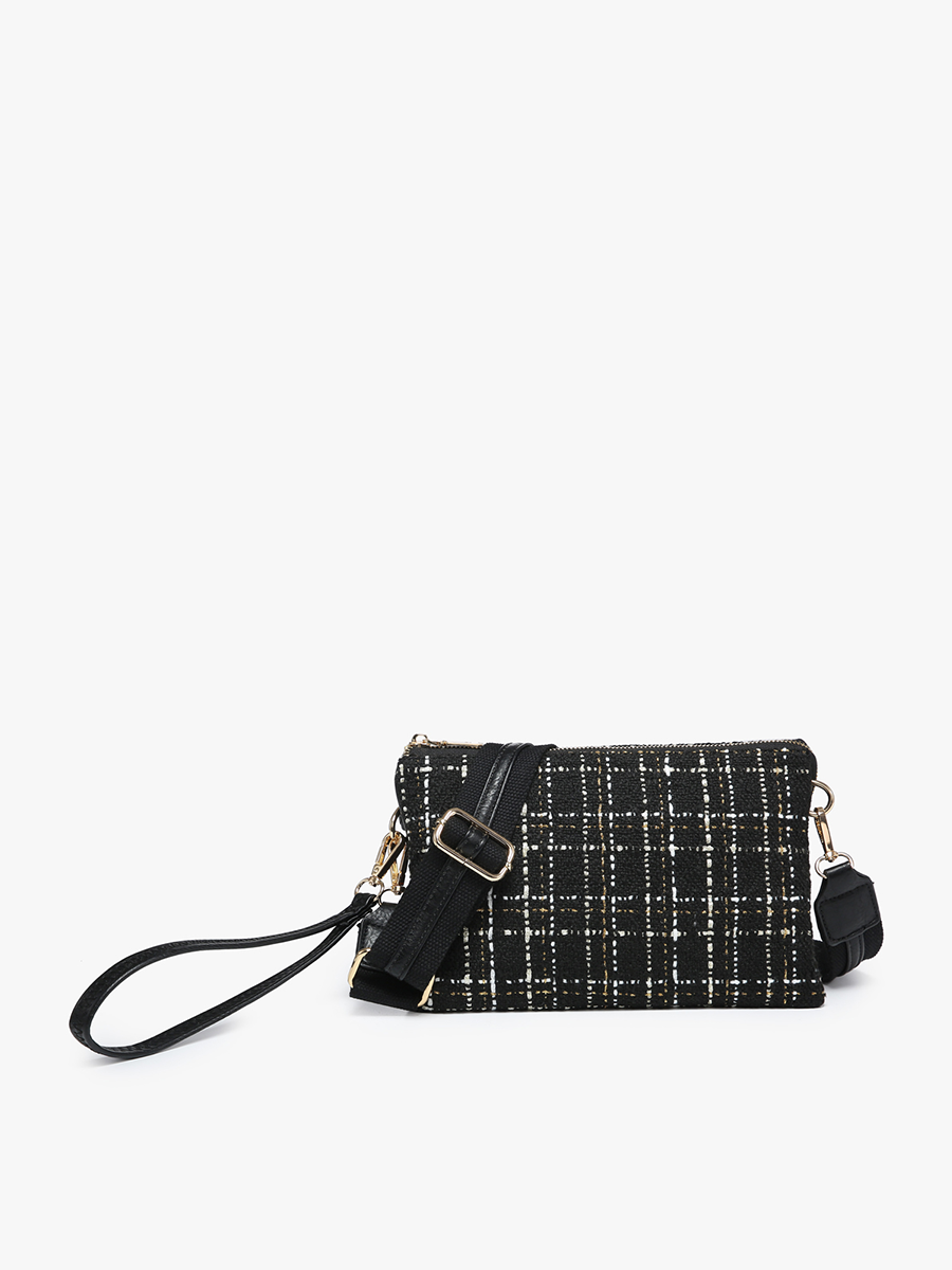 Izzy Vegan Plaid Crossbody Black White - Jen & Co. vegan handbag