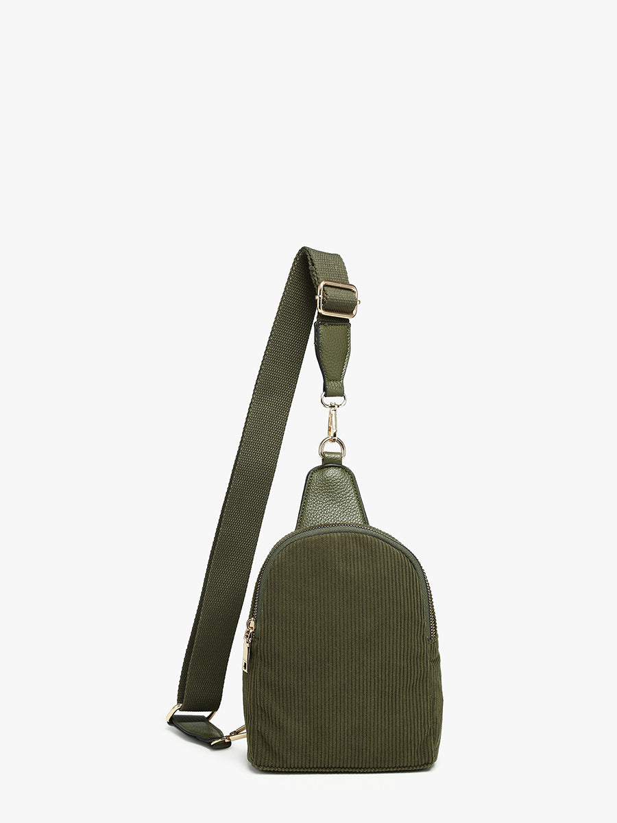 Ellen Corduroy Sling Bag Dark Olive - Jen & Co. vegan handbag