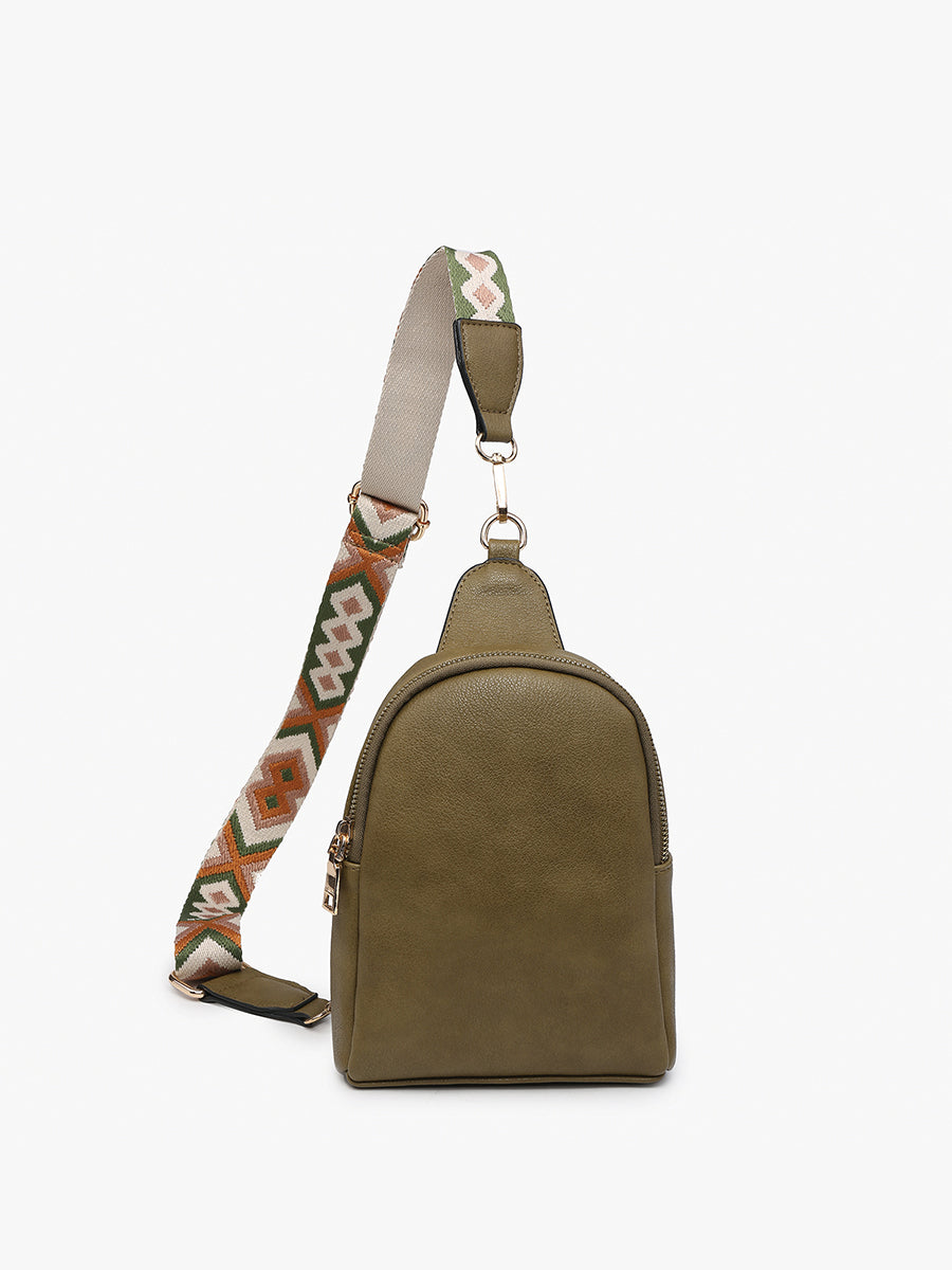 Ellen Vegan Guitar Strap Sling Bag Olive - Jen & Co. vegan handbag