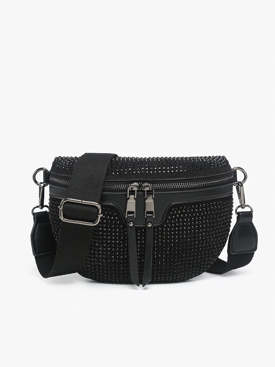 Kai Rhinestone Belt Bag Black - Jen & Co. vegan handbag
